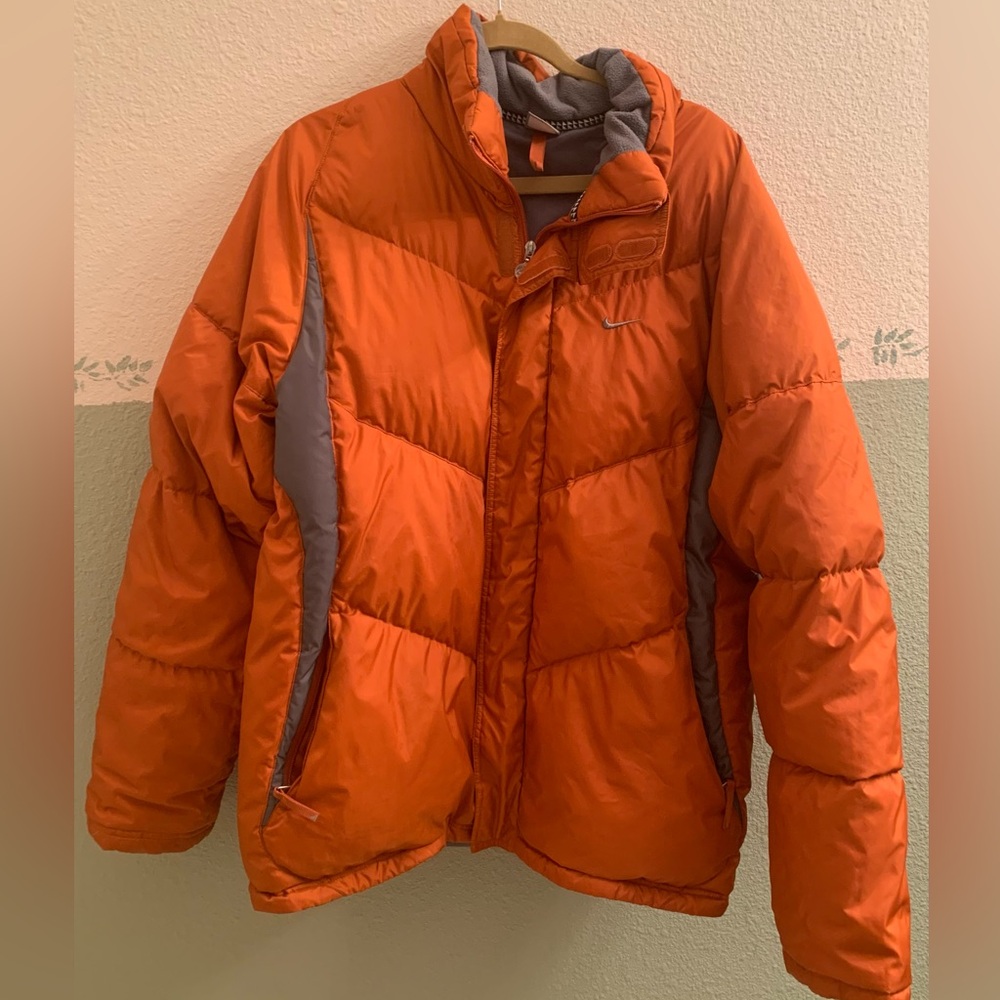 Nike Puffer Mens Burnt Orange Gray Jacket Size L Y2K Lightweight Outdoor Vintage